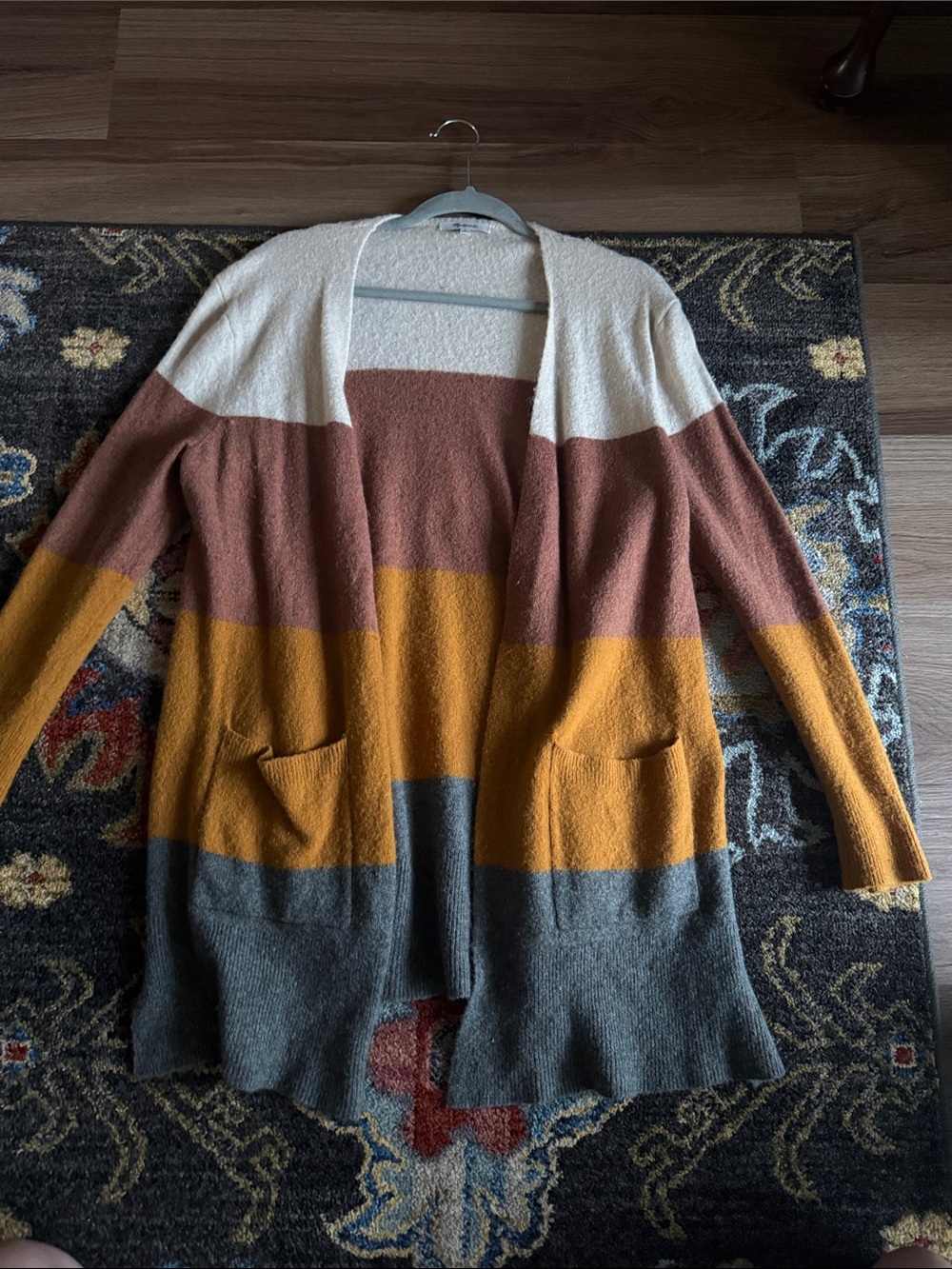 Madewell Colorblock Open-Front Cardigan in Cream, Rust, Mustard, Gray